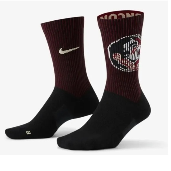 Nike Florida State Seminoles Crew Socks 2 Pair Men 8-12 W 10-13 Black Gray Logo - Picture 3 of 12